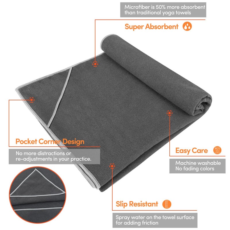 IUGA Yoga Towel for Hot Yoga Non Slip Extra Thick Yoga Mat Towel + Hand Towel 2in1 Set with Corner Pockets Super Absorbent and Quick Dry Hot Yoga Towel - Image 2